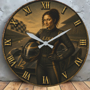 Formula Race Driver Funny Mona Lisa Racing Gift Large Clock