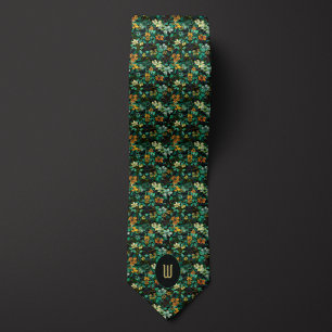 Forrest Green and Gold Floral Tapestry Tie