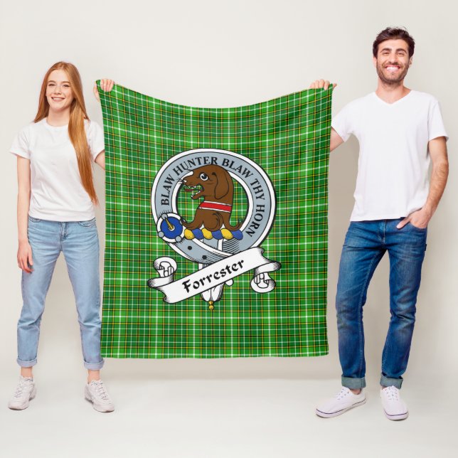 Forrester Hunting Clan Badge Tartan Plaid Fleece Blanket (In Situ)