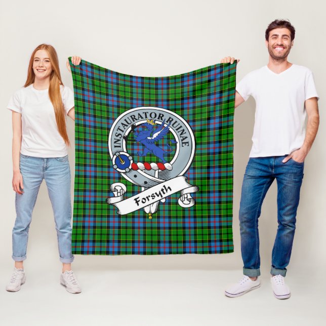 Forsyth Clan Badge Tartan Plaid Fleece Blanket (In Situ)