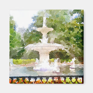 Forsyth Fountain in Savannah GA Watercolor Print Magnet