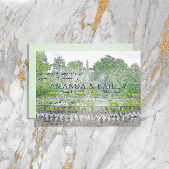 Forsyth Fountain Watercolor Savannah GA Invitation (Creator Uploaded)