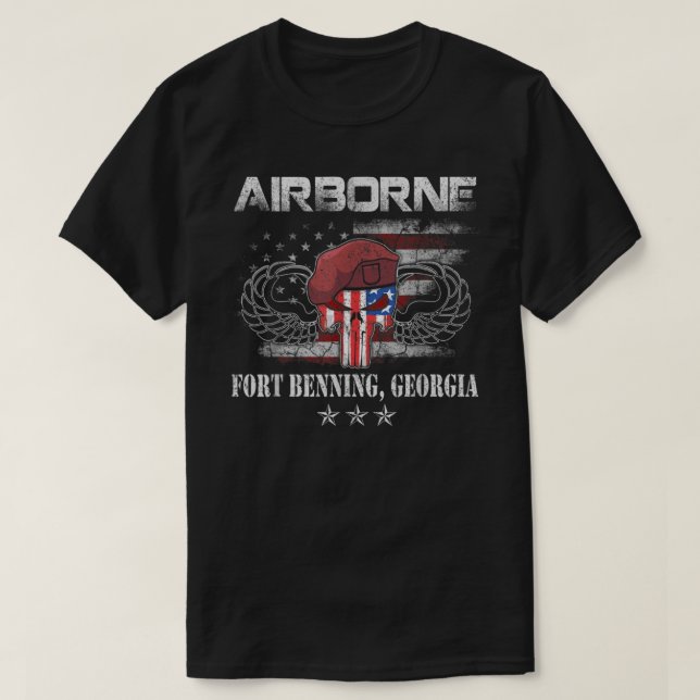 Fort Benning GA Army BaseAirborne Tshirt, Veterans T-Shirt (Design Front)