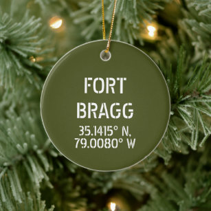 Fort Bragg Latitude Longitude Personalised Ceramic Tree Decoration