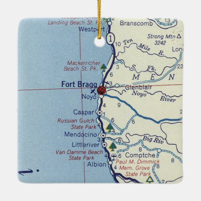 Fort Bragg Retro Map Ceramic Ornament (Back)