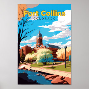 Fort Collins Colorado Travel Art Vintage Poster