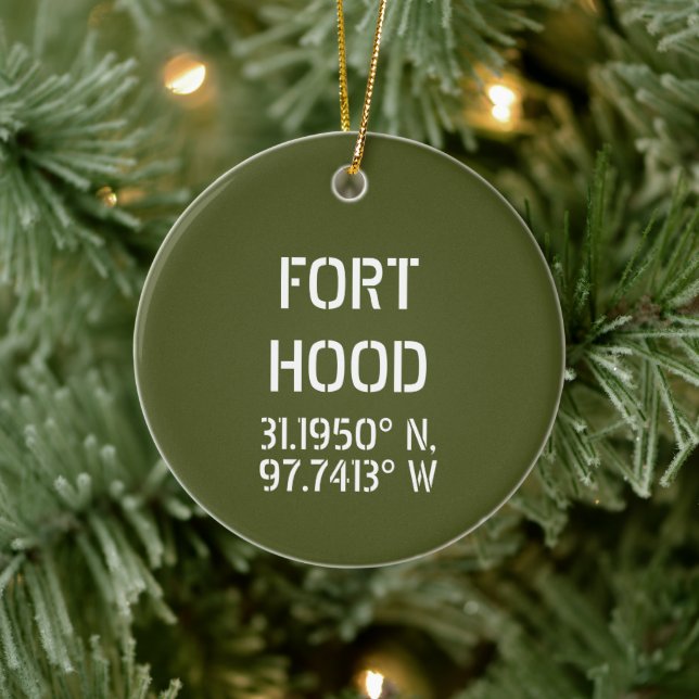 Fort Hood Latitude Longitude Personalised   Ceramic Tree Decoration (Tree)