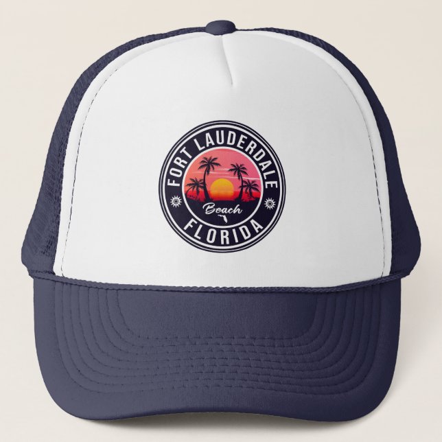 Fort Lauderdale Beach Florida Retro Sunset 60s Trucker Hat (Front)