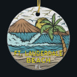 Fort Lauderdale Beach Florida Vintage Ceramic Tree Decoration<br><div class="desc">Fort Lauderdale Beach hand drawn illustration with mountains and ocean waves in the background. Perfect for anyone who loves to visit Fort Lauderdale Beach.</div>