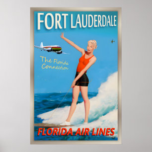 FORT LAUDERDALE Florida Airlines DC-3 Plane Poster