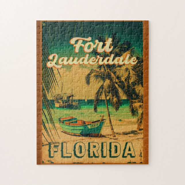 Fort Lauderdale Florida Beach Retro Tropical 60s Jigsaw Puzzle (Vertical)