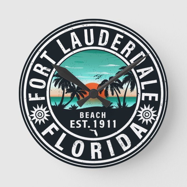Fort Lauderdale Florida Beach Tropical Souvenirs Round Clock (Front)