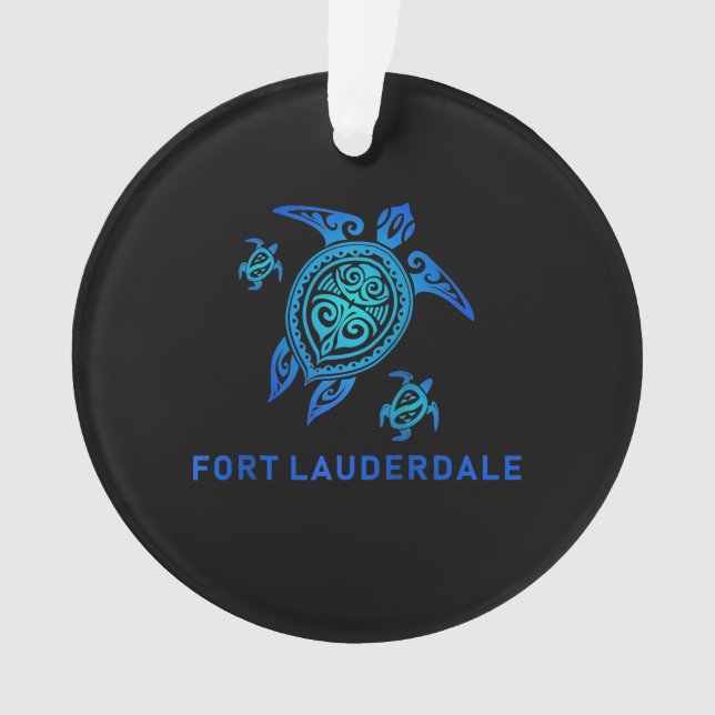 Fort Lauderdale Florida Sea Blue Tribal Turtle Ornament (Front)