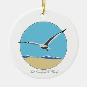 Fort Lauderdale Florida Sea Gull over Beach Ceramic Tree Decoration