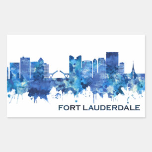 Fort Lauderdale Florida Skyline Blue Rectangular Sticker