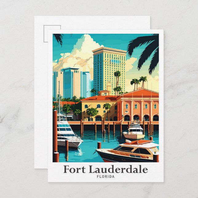 Fort Lauderdale Florida Travel Illustration Postcard (Front/Back)
