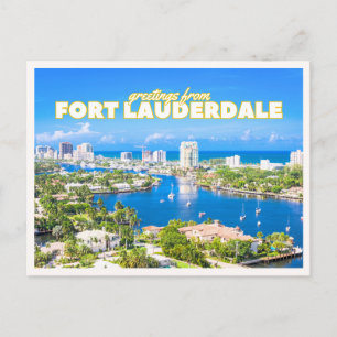 Fort Lauderdale Retro Florida Aerial Boat View Postcard