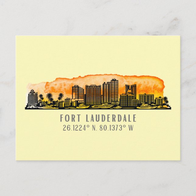 Fort Lauderdale Skyline & Coordinates Postcard (Front)