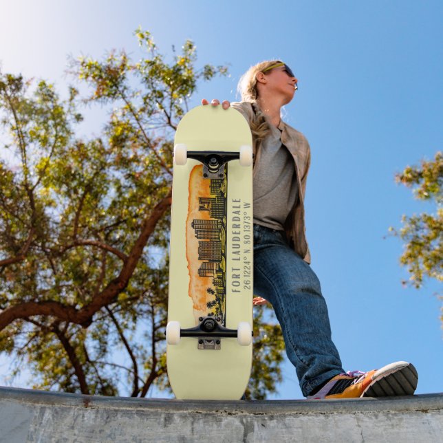 Fort Lauderdale Skyline & Coordinates  Skateboard (Outdoor 1)