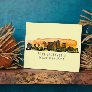 Fort Lauderdale Skyline & Coordinates Tabletop Plaque