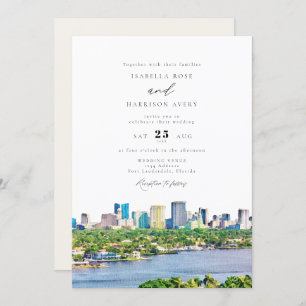 FORT LAUDERDALE Watercolor Skyline Wedding Invitation