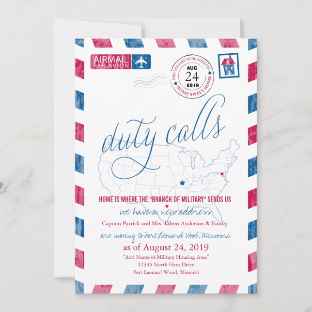 Fort Leonard Wood, MO Military Moving Announcement (Front)