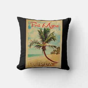 Fort Meyers Florida Palm Tree Beach Vintage Travel Cushion