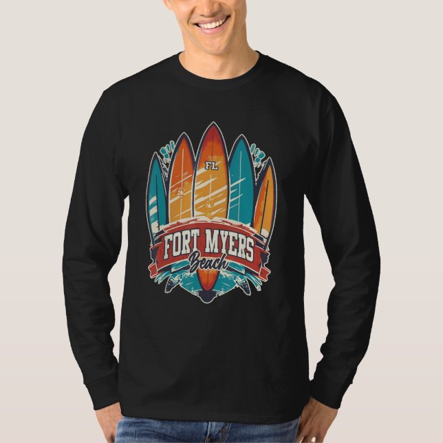 Fort Myers Beach FL Rebel Surf Edgy Surfboard Desi T-Shirt (Front)