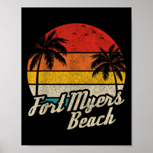 Fort Myers Beach Florida Fl Vintage Sunset Retro V Poster