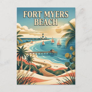 Fort Myers Beach Florida Gulf Coast Vintage Poster Postcard