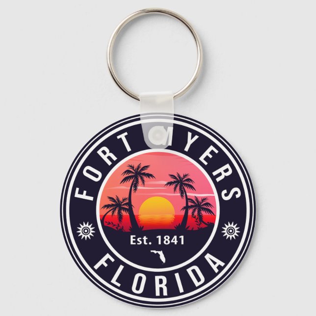 Fort Myers Beach Florida Retro Sunset Souvenirs Key Ring (Front)
