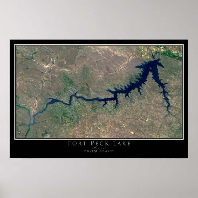 Fort Peck Lake Montana From Space Satellite Art Poster (Front)