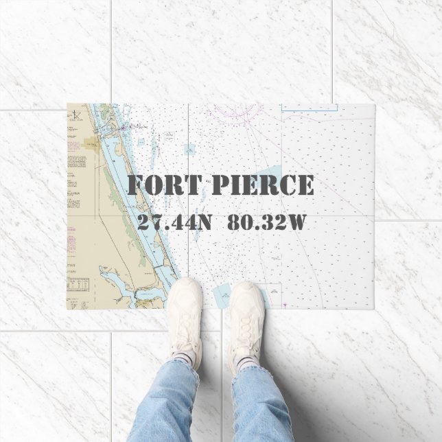 Fort Pierce FL Latitude Longitude Nautical Boating Doormat (Indoor)