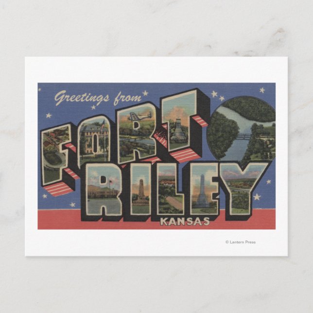 Fort Riley, Kansas - Large Letter Scenes Postcard (Front)
