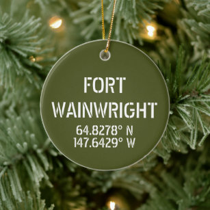 Fort Wainwright Latitude Longitude Personalised   Ceramic Tree Decoration