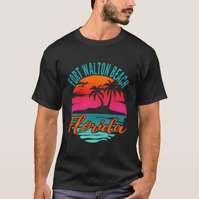 Fort Walton Beach Florida Palm Tree Island Pink Su T-Shirt (Front)