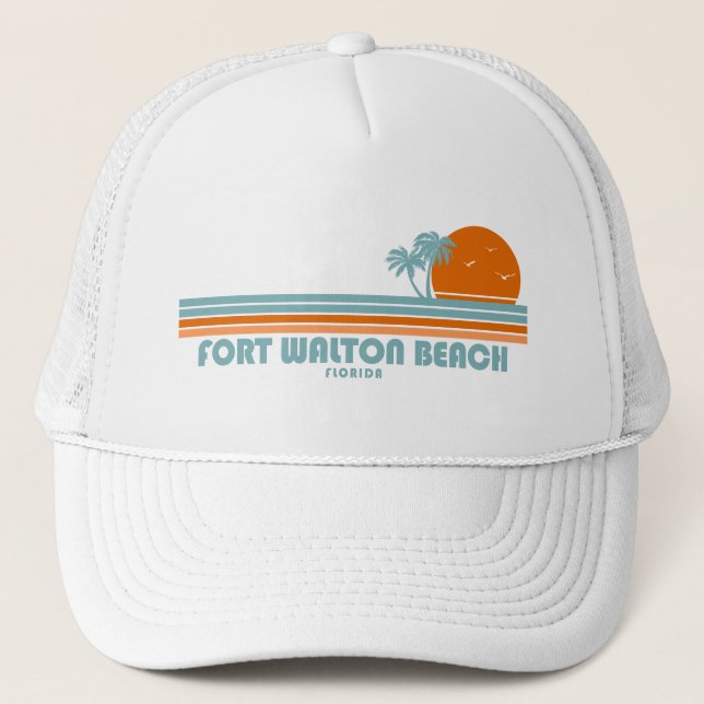 Fort Walton Beach Florida Sun Palm Trees Trucker Hat (Front)