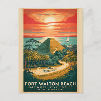 Fort Walton Beach Temple Mound Vintage Poster Postcard