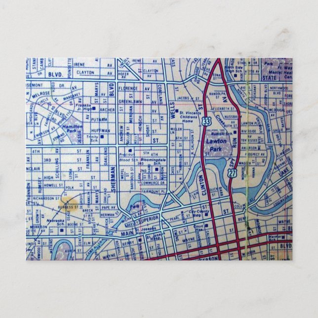 FORT WAYNE, IN Vintage Map Postcard (Front)