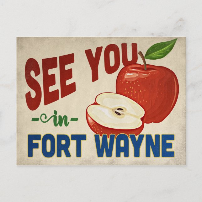 Fort Wayne Indiana Apple - Vintage Travel Postcard (Front)
