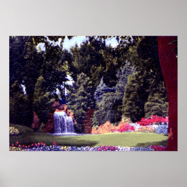 Fort Wayne Indiana Jaenicke Gardens Waterfall Poster (Front)