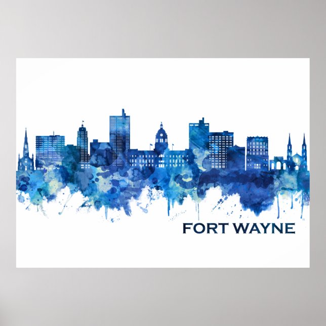 Fort Wayne Indiana Skyline Blue Poster (Front)