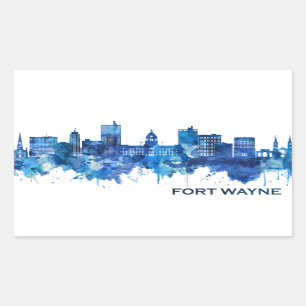Fort Wayne Indiana Skyline Blue Rectangular Sticker