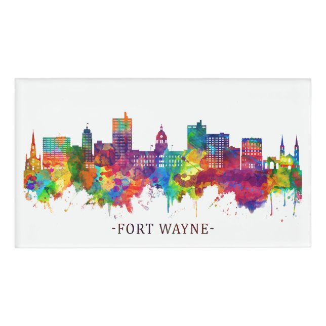 Fort Wayne Indiana Skyline Name Tag (Front)