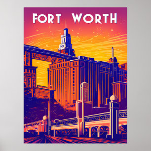 Fort Worth, City in Vibrant Colours, Travel Poster