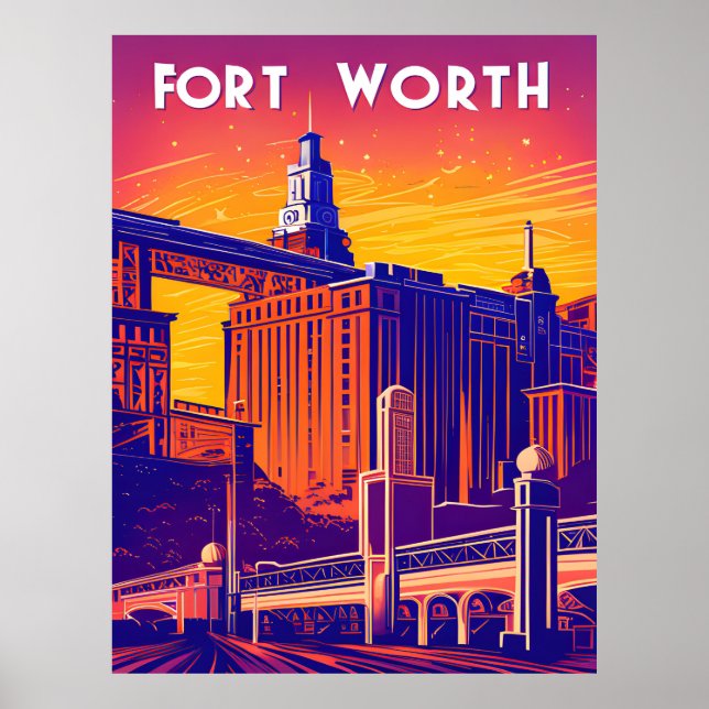 Fort Worth, City in Vibrant Colours, Travel Poster (Front)