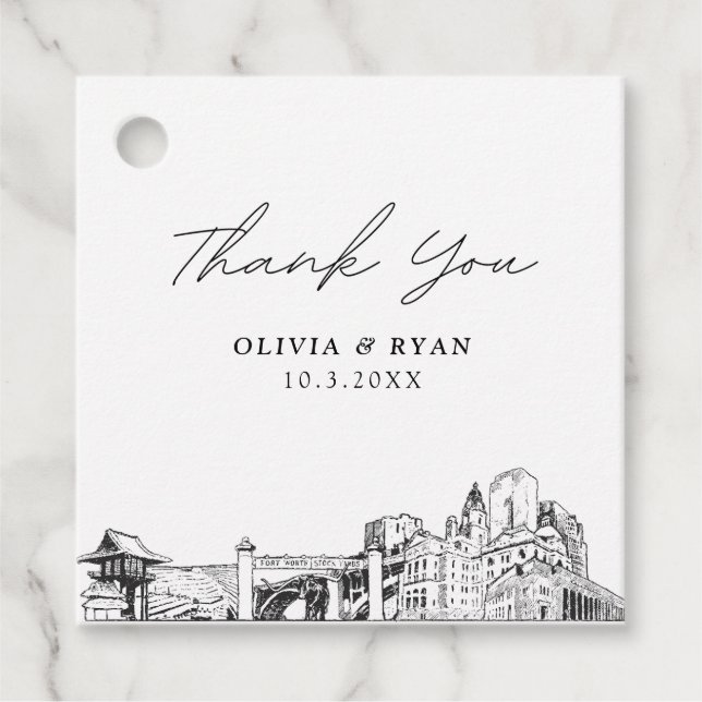 Fort Worth Landmarks Wedding Favour Tag (Front)