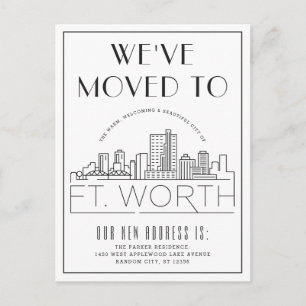 Fort Worth Modern Deco Skyline   Change of Address Postcard