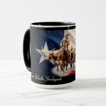 Fort Worth Stock Yards Texas Flag on black, Mug