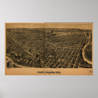 Fort Worth Texas 1891 Antique Panoramic Map Poster